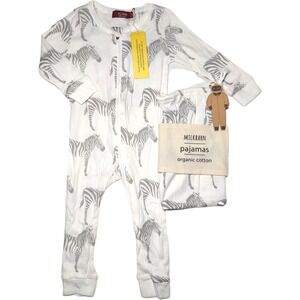 MILKBARN Baby Zebra Organic Cotton Pajamas 9 12 Mos Zipper‎ 1pc Sleeper Outfit